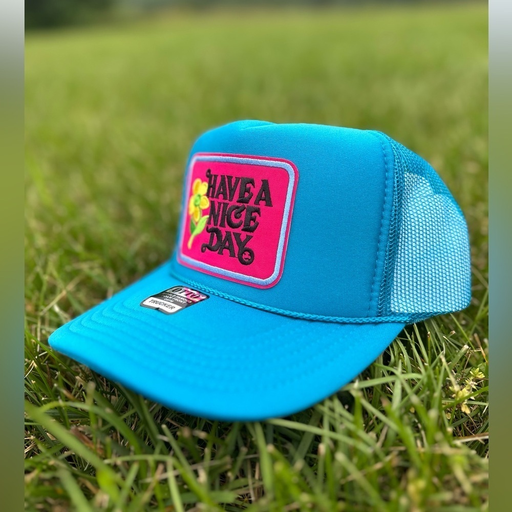 NEW “have a nice day” SnapBack / trucker hat - pink and turquoise with hat - Picture 4 of 4